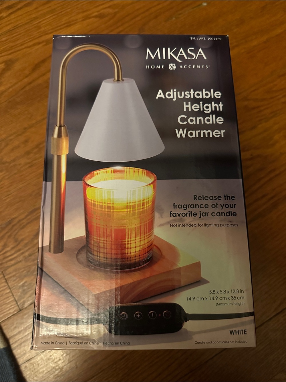 NWT Mikasa White Shade Candle Warmer with Gold-Tone Arm
